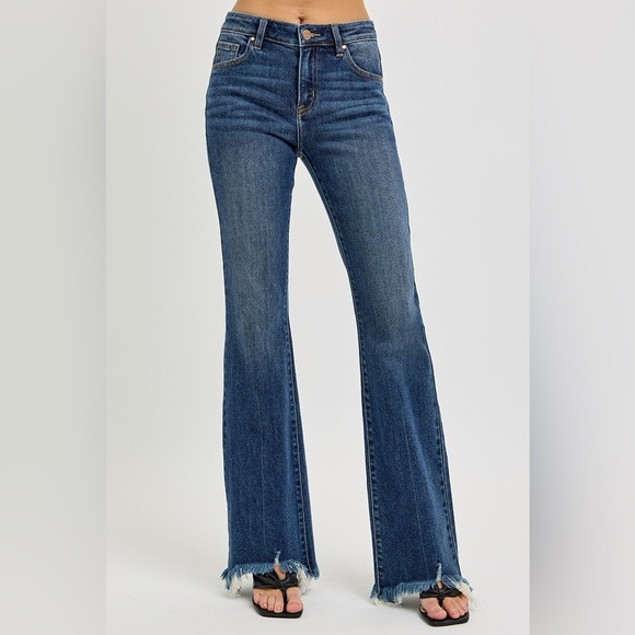 RISEN Full Size Mid Rise Flare Frayed Hem Jeans Plus Size - Picture 2 of 7